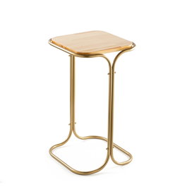 Hanah Home Mesa de Centro SHB-001-C, Madera y Metal, Color Dorado y Natural, 30x52x30 cm